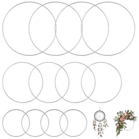 12 Stück Metallringe, Metallringe zum Basteln 10cm 15cm 20cm, Ringe zum Basteln, Drahtringe zum Basteln, Metallring für Traumfängerkreis, Metall Ringe Hoops, Dekoringe zum Hängen, für Traum Fänger