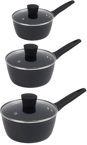 Russell Hobbs COMBO-9104 Verde Thermocollar Saucepan Set – 16/18/20cm Healthy Ceramic Non-Stick Coating, PFAS-Free, Recycled Aluminium Body, Induction Cooking Pots, Temperature Indicator Cookware