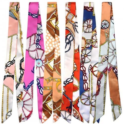 6 Stück Halstuch-Haargummi, Dünne Lange Hals Schal, Seidenschal Seidentuch Damen, Stilvolle Satin Headscarf Haarschmuck, Mode Handtaschenschal Seidenhandtasche