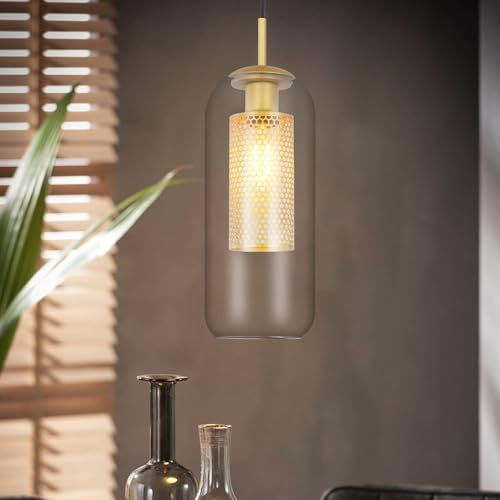 CBJKTX Pendelleuchte Esstisch Hängelampe Glas - Vintage 1 Flammig Hängeleuchte Schwarz Pendellampe Höhenverstellbar E27 für Esszimmerlampe Wohnzimmer Küche Esszimmer Nachttisch ohne Leuchtmittel
