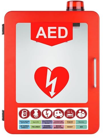 AED-Defibrillator-Aufbewahrungsschrank, AED-Defibrillator-Wandschrank mit Licht und Alarmsystem, Erste-Hilfe-Schrank, Trennwandposition einstellbar, passend für die meisten AED-Defibrillator-Modelle