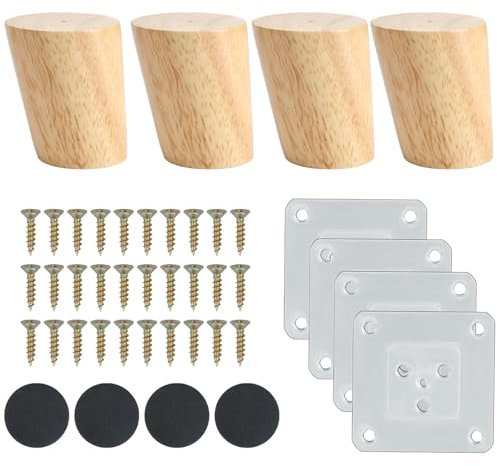Luabue 4 Piezas Patas para Muebles Madera Patas de Madera para Muebles 6 cm Patas de Muebles con Placa de Montaje y Tornillos Patas para Sofá Mesa de Té Armario Mesas y Sillas