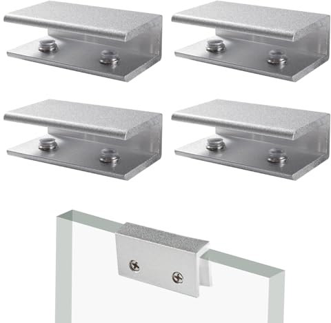 Lyeteung 4 Pièces 11.5mm Pince à Verre, Clips a Verre en Alliage D'aluminium, Supports de Serrage Réglables pour Verre, Clip de Fixation du Verre, pour Verre de 7-10 mm D'épaisseur, Forme Droite