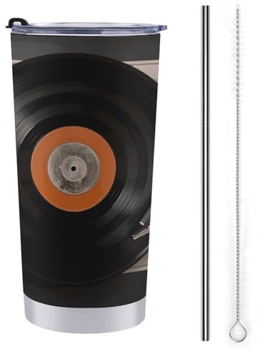 LHDGSJE Vintage Vinyl Record Insulated Tumbler Reusable Stainless Steel Mug Travel Coffee Mug Leak-proof Large Capacity Car Cup Insulated Water Bottle Fits in Car Cup Holder