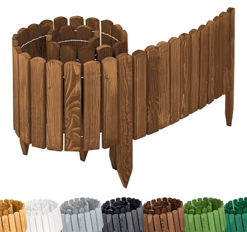 Garronda Rasenkante Holz Beeteimfassung imprägniert 200 cm x 30 cm Flexibler Rollborder Zaun für Garten GD-0109 (Dunkelbraun, Höhe: 30 cm)
