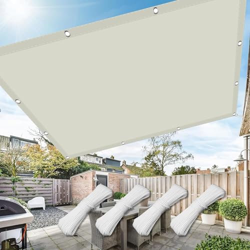 Tenda a Vela Telo Parasole 150 x 150 cm Impermeabile Protezione Antivento 98% Anti UV Vela Ombreggiante Tenda da Sole con Corde e Occhiello per Patio Pergola Cortile, bianco