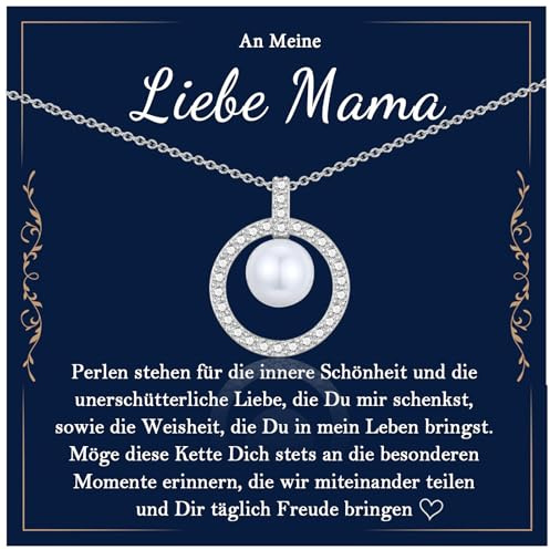 EYQV Geschenke für Mama, Mama Perlen Halskette Kette, Muttertagsgeschenk Geschenkideen für Mutter, Beste Mama Geschenk mit Karte von Tochter Sohn zum Geburtstag Muttertag Weihnachten
