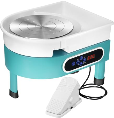 Pottery Wheel 350W Electric Pottery Machine DIY Clay Tool Kit with Detachable Basin, Digital LCD Display, Foot Pedal, Ideal for Ceramic Work Art Craft, max. 320RPM (Green)