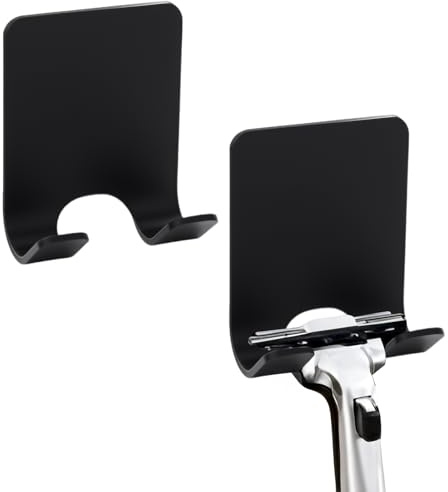 wilcractk 2 Unidades Soporte para Afeitadora de Ducha, Ganchos Adhesivos para Pared Negro, Toallero Multifuncional y Organizador de Cables, Accesorios Baño Sin Taladro para Hogar y Ducha