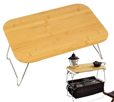 Table de camping pliable - Bureau en bois de plage extérieur - Petite table de meubles de camping portables pour patio, queue de transport pour barbecue, balcon, plage, jardin