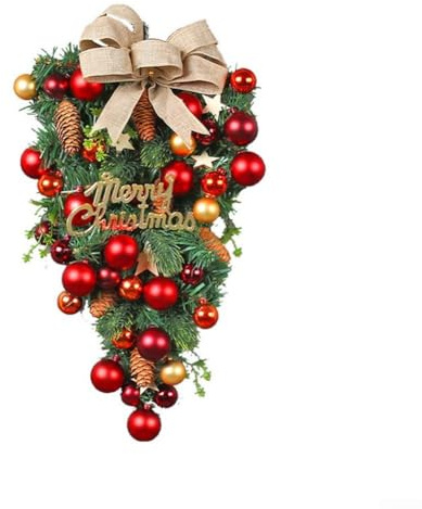 Corona navideña para puerta delantera para decoración de temporada, uso en interiores y exteriores, marco de plástico ligero y alambre, acento clásico de invierno para el hogar