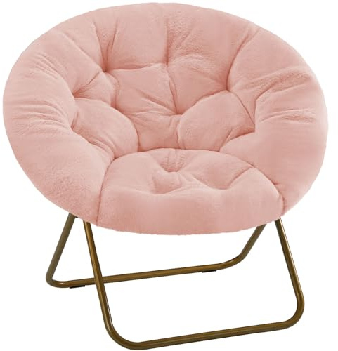 DUMOS Comfy Saucer Chair, Faux Fur Lounge Seasting XL Circle Chair for Bedroom, Dorm & Gaming, Foldable Fashion Accent Seat for Small Spaces, Folding Moon/Mushroom/Round Oversized Style