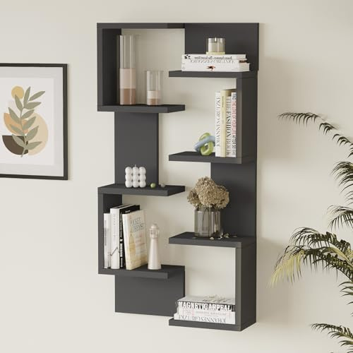 [en.casa] Wandregal 2er Set Omn Hängeregal 93 x 24 x 15 cm Schweberegal Wandboard mit je 4 Ablageflächen Schwebendes Regal für Wohnzimmer Küche Badezimmer Anthrazit