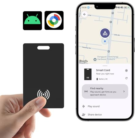 Wallet Tracker Karte für Android Wiederaufladbares Air Tag Card, Kompatibel mit der Google Find Hub App (Android nur), 1.8mm Ultra-Dünner, Kabelloses Laden, IP68 Wasserdicht, für Schlüssel, Gepäck