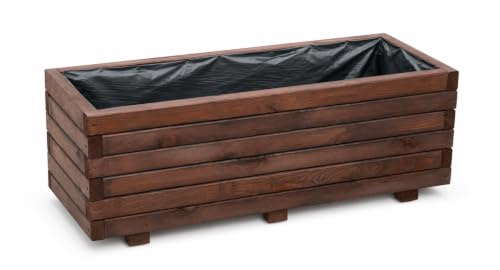 XXL Pflanzkübel Holz 100 cm – Extra Stabiler Blumenkasten Rechteckig, Wetterfester Pflanzkasten für Balkon, Terrasse & Garten, Hochbeet aus 3 cm Massivholz D26 (Nuss, 100x40x36 cm)