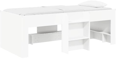 Mhdvray Letto a soppalco per bambini, bianco, 80 x 200 cm, in legno, salvaspazio, con scala e protezione degli angoli, stabile letto soppalco per la camera dei ragazzi