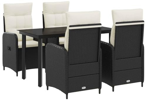YunCangg Sofa Place Mat Set 5-Piece Black Cream White PE Rattan with Adjustable Seating Groups and Cushions Ideal for Living Room Garden Patio Balcony Relaxing and Dining