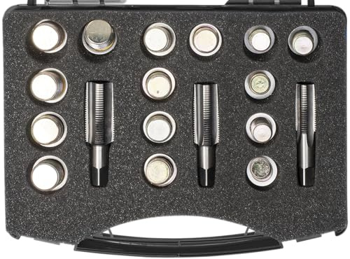 SW-Stahl 03020L Ölablassschrauben Reparatursatz, M15-M20 x 1,5, 18-tlg. | Feingewindebohrer-Set inklusive 15 Übermaß-Ölablassschrauben und Aludichtringe, in robuster Kunststoffkassette verstaut