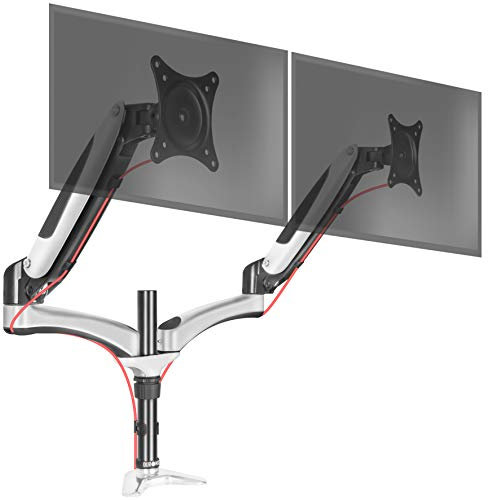 Duronic DM652 Brazo para Monitor Doble 2 monitores de 15 a 27 para Pantallas de 8kg Cada máx | Cabezal VESA 75 y 100 Giratorio e Inclinable -90°+85° | Altura Ajustable 40cm | Doble Brazo 58cm Cada