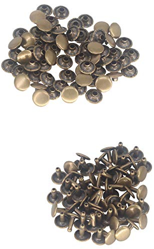 WedDecor Bronze 100 Sets of 10mm Double Cap Rivets – Tubular Metal Studs for Leather Crafting, DIY Projects, Sewing & Clothing Repair, 10mm x 9mm Rivets for Crafts & Repair