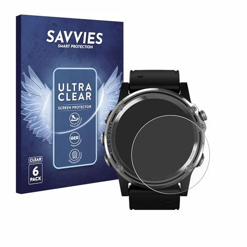 Savvies 6 Stück Schutzfolie für Garmin Descent Mk1 Displayschutz-Folie Ultra-Transparent