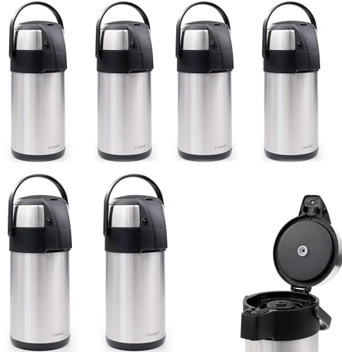3L / 3000ml Stainless Steel Airpot Air Pot Flask Hot Cold Tea Coffee Pump Action Vacuum Flask by Denny International® (Set of 6 Airpot)