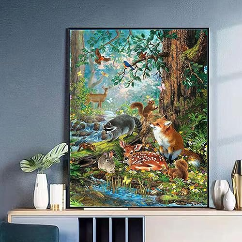 CaptainCrafts Paint by Numbers for Adults, Paint by Numbers DIY Oil Painting Linen Canvas 16x20 Inch Wall Art House Decor Gifts (with Frame, Forest Animals Extended Family)
