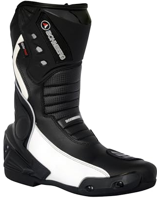Bohmberg Stivali da Moto, Stivali Sportivi in Pelle, Pelle Resistente Idrorepellente con Protezioni Fisse/Design Molto Cool/urbano, motociclista - 42