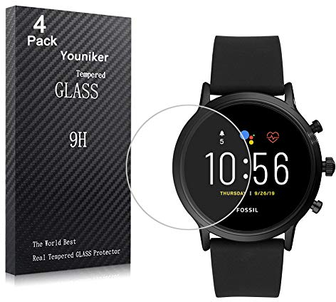 Youniker Lot de 4 films protecteurs d'écran en verre trempé pour montre connectée Fossil Men Gen 5 Carlyle HR - 9H 0,3 mm - Anti-rayures et sans bulles