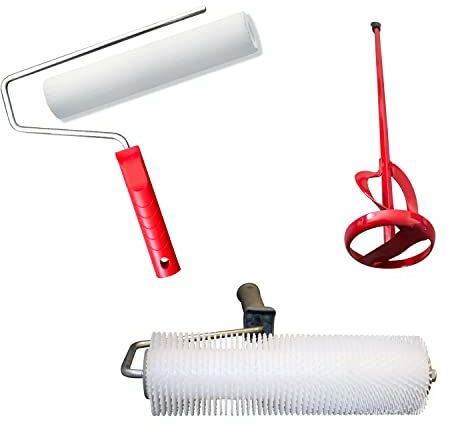 BEKATEQ Verarbeitungswerkzeug Set - Farbrolle + Nadelwalze + Rührquirl - BE-86W