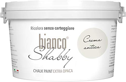 bianco Shabby® Crema Antica (Antike Creme) - (2,5 Liter) Chalk Paint Kreidefarbe auf Wasserbasis für alle Oberflächen – geruchsneutral, einfach zu verarbeiten, extra matt