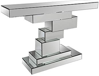SalesFever Konsolentisch Amelia | Flurtisch aus MDF Holz | Oberflächen verspiegelt aus Glas | Beistelltisch rechteckig | Silber-farbig | Futuristisches Design