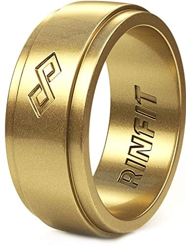 Rinfit Silicone Rings for Men,Mens Silicone Wedding Band,Silicone Ring Men,Rubber Wedding Rings for Men,Rubber Rings Men Great for Sports, Workout & Exercise,Infinity Collection,Gold, Size 11
