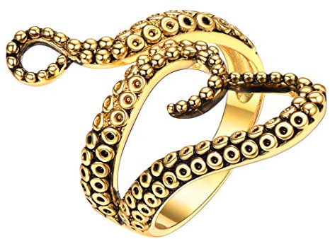 U7 Novelty Long Finger Ring for Women Girls, Cool Snake/Octopus, Charm Leaf Style, Gold/Platinum Plated, Cubic Zirconia Jewellery, Size Adjustable, Send Gift Box