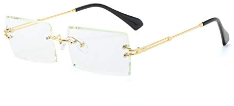 Yojued Rechteckige Retro-Sonnenbrille für Damen und Herren, Mode, Vintage, kleine quadratische Brille, randlos, Rahmen, getönte Gläser, UV400 Schutz, Klassisch, Weiß