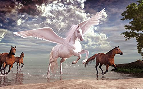 EINHORN Fototapete VLIES-250x186 cm (1316A)-Natur Meer Tiere Pegasus Pferd Kinder Pferde Wandtapete-Inkl. Kleister-Vliestapete Bild Dekoration Wand-Dekor Moderne Motiv-Tapete Panorama Poster XXL