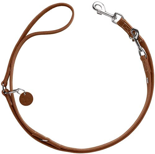 HUNTER Verstellbare Hundeführleine Aalborg, Farbe: Cognac, 3-Fach verstellbar, Robustes Rindsleder mit starker Fettung, Made in Germany, Größe: 15/200