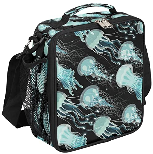 Isolierte Lunch-Tasche, Ozean, Meerestier, Quallen, wiederverwendbare Lunchbox, Thermo-Lunchbox, Kühltasche, Handtasche mit abnehmbarem, verstellbarem Schultergurt für Erwachsene, Arbeit, Schule