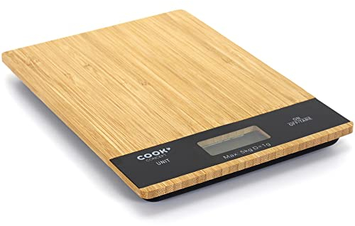 COOK CONCEPT, KU6613, Balance de Cuisine Rectangulaire en Bambou 5kg, Précision au Gramme, Design Élégant, Fonction Tare, Compacte et Écologique, Dimensions 18x20x15 cm, Marron/Noir