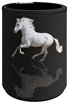 Kuiaobaty Porte-crayons rond en cuir avec imprimé cheval blanc