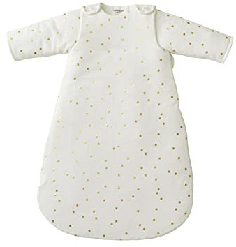 VERTBAUDET Green Forest Öko-Tex® Schlafsack mit abnehmbaren Ärmeln, Ecru/goldfarbene Punkte, 18/36 Monate
