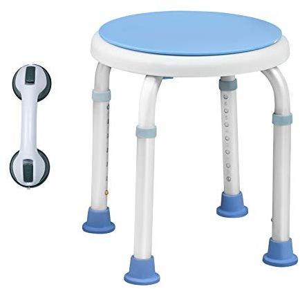 VA-Cerulean Duschhocker mit Haltegriff Anti-Rutsch Aluminium Höhenverstellbar Badhocker 360° Drehbar Rund Duschstuhl Badsitz für Senioren und Schwangere