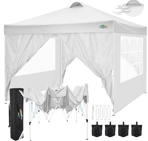 COBIZI Pavillon 3x3m Wasserdicht, Faltpavillon Gartenpavillon Partyzelt Gartenzelt Festzeltfaltbar Pop-up Gartenzelt Partyzelt (3x3m+4Seitenteilen+4Sandsack+Lüftungsschlitze, Weiß)