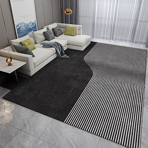 Teppich Teppich esszimmer schwarz grau 3D abstraktes geometrisches Streifendesign deko für Schlafzimmer Kinder Teppich Jungen 100x160cm