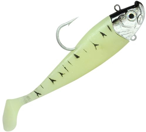 Dieter Eisele Gummifisch mit Jighaken - Hörminator Shad Loom Tiger - Meeres-Shad für Dorsch, Heilbutt - 1 Stück