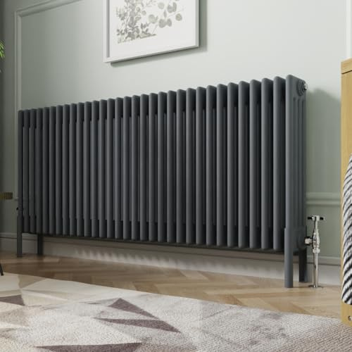 NRG 600x1460mm Anthracite Cast Iron Radiator 4 Column | Radiator Wall Mounted, Column Radiator, Central Heating Rad, Traditional, for Kitchen, Bedroom, Bathroom, Living Room
