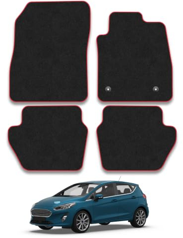 Fits Ford Fiesta (2017-2023) Carpet Car Mats | Red Edge Trim Tailored Fit Floor Mats Full Coverage Protection Accessories Easy Clean Anti Slip Made in the UK