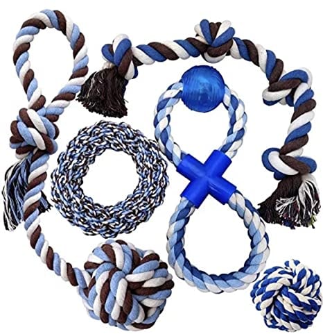 Belcka- Dog Rope Toy- 5pcs Durable Rope Toys Set for Large, Medium Dogs- Dog Chew Toy- Strong Figure of 8 Rope- Natural Cotton Rope for Stimulation, Training, Teeth Cleaning- Dogs Birthday Gift Set