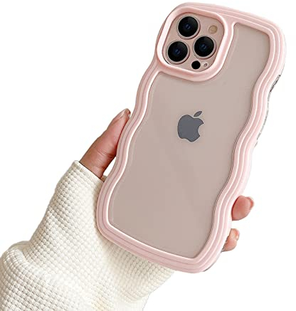 Ownest Kompatibel mit iPhone 14 Pro Max Hülle, Transparent Aesthetic Silikon Süßes Wave Frame Shape TPU Bumper Einfach Wellen Design für Men Girls Handyhülle - Rosa