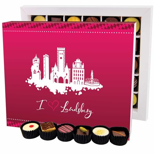 Hallingers Genuss Manufaktur Pralinen Geschenk - ohne Alkohol, handmade aus Confiserie-Edelkakao in wertiger XXL-Geschenkbox I love Landsberg, Geschenkidee für Frauen Männer